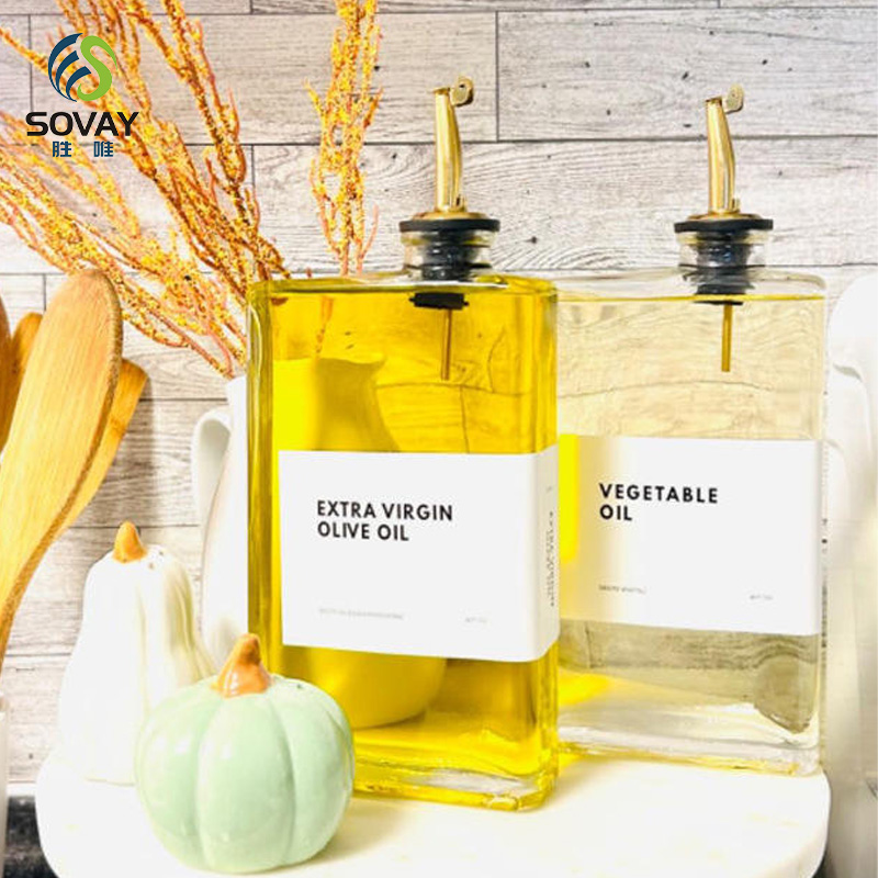 SO09N Clear Square Glass Syrup Dispenser Bottles 350ml 500ml Easy Pour Spout Plastic Cap Free Empty for Olive Oil Syrup