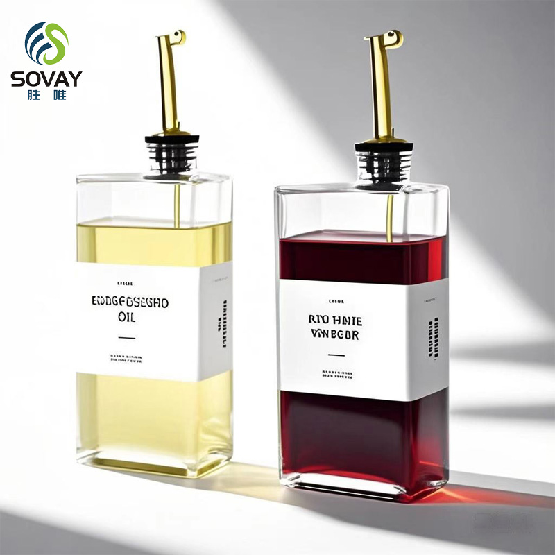SO09N Clear Square Glass Syrup Dispenser Bottles 350ml 500ml Easy Pour Spout Plastic Cap Free Empty for Olive Oil Syrup