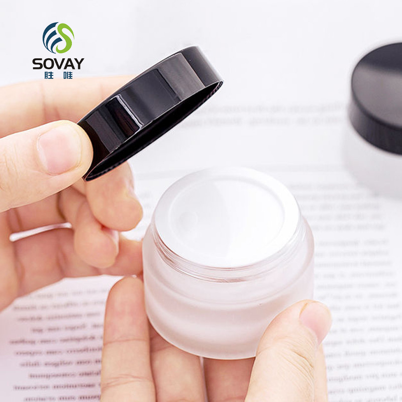 SC08 Luxury Custom 5g 10g 15g 20g 30g 50g 60g 100g Unique Gold Electroplated Lid Frosted Clear Glass Jar Serum Cream Body Scrub Glass Cosmetic Jar