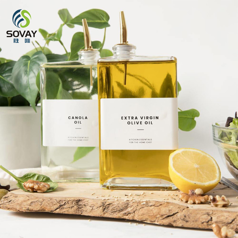 SO09N Clear Square Glass Syrup Dispenser Bottles 350ml 500ml Easy Pour Spout Plastic Cap Free Empty for Olive Oil Syrup