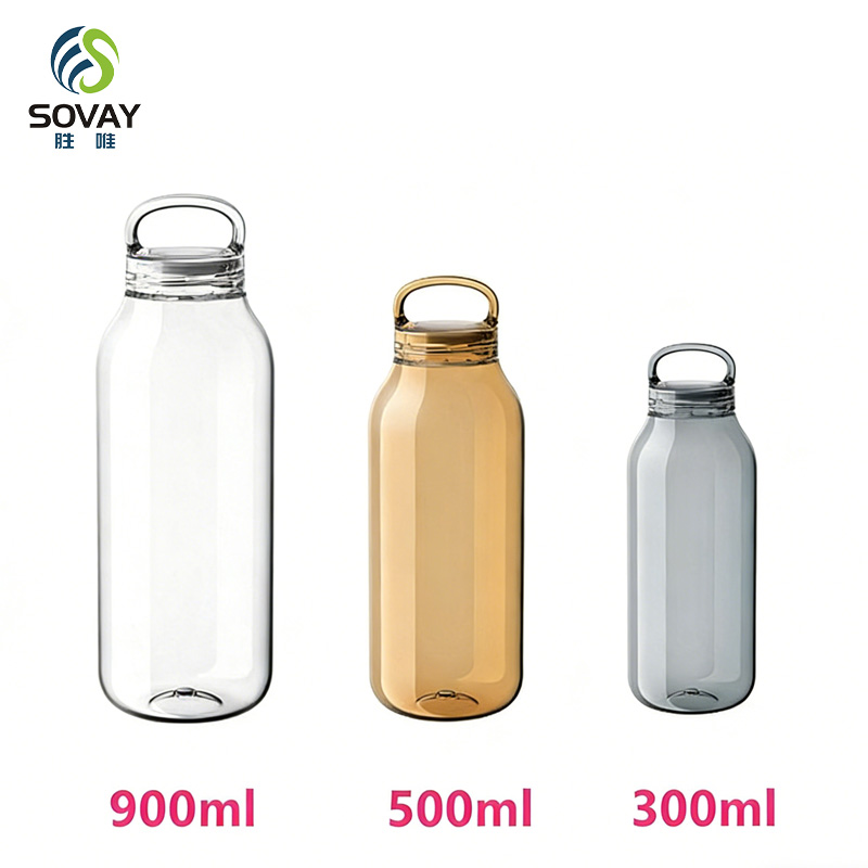 SS08N Wholesale Customized 300ml 500ml 900ml High Borosilicate Glass Water Bottle with Tritan Cork