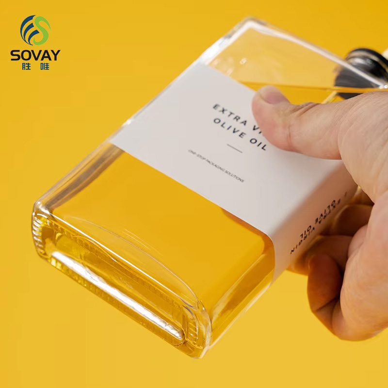 SO09N Clear Square Glass Syrup Dispenser Bottles 350ml 500ml Easy Pour Spout Plastic Cap Free Empty for Olive Oil Syrup