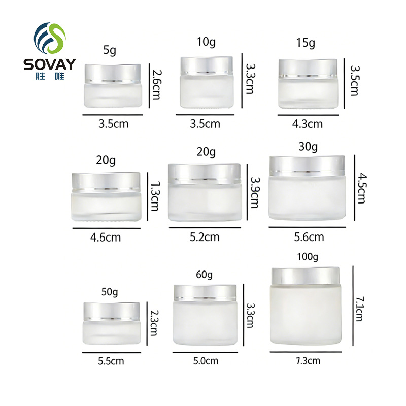 SC11N 5g 10g 15g 20g 30g 50g 60g 100g Custom Logo Empty Glass Frosted Eye Facial Skincare Cream Jars with Lid Portable Scrub Cream Cosmetics Container