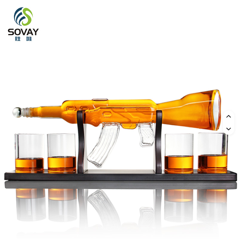 SA04N Perfect Dad Gifts Gun Shaped Luxury Glass Wine Decanter with 4PCS of Glasses Whiskey Set for Bourbon Liquor