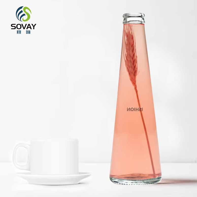 SD19 Wholesale Empty 250ML 330ML Conical Glass Drink Bottle Cold Brew Coffee Juice Glass Bottles With Aluminum Cap