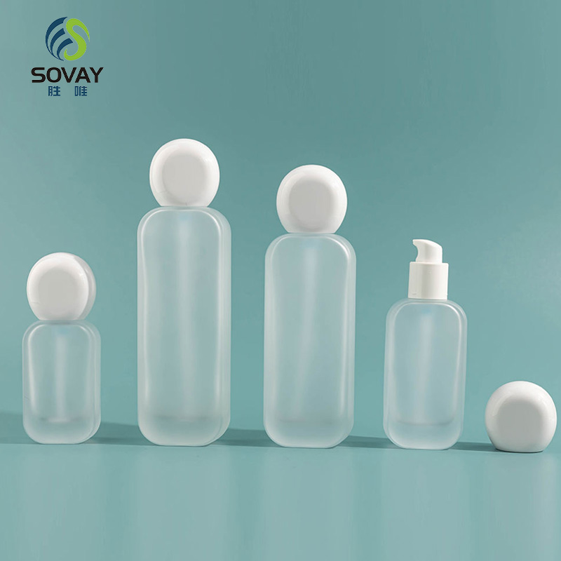 SC12N Customizable 20ml 30ml 50ml 100ml 120ml Frosted Transparent Cosmetics Glass Lotion Pump Bottle with Dropper Sealing Type