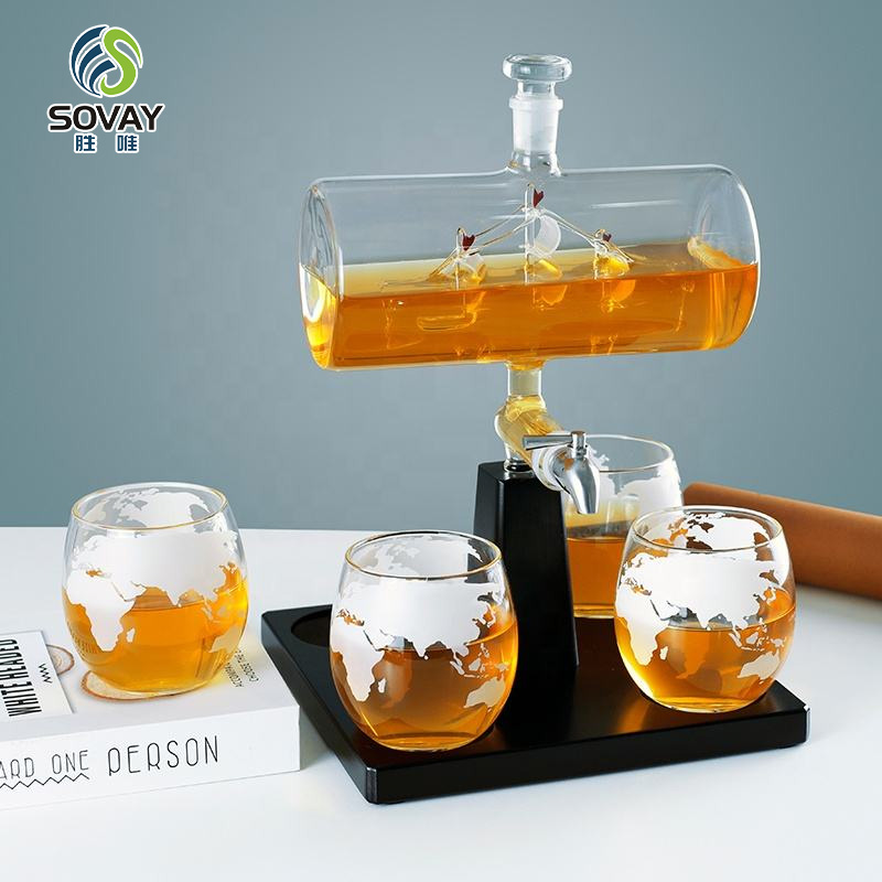 SA06N High Borosilicate 1300 Ml Glass Decanter Set with Glasses Set Barrel Decanter Set with Tumbler Glasses Bar Decanter Bar Ware
